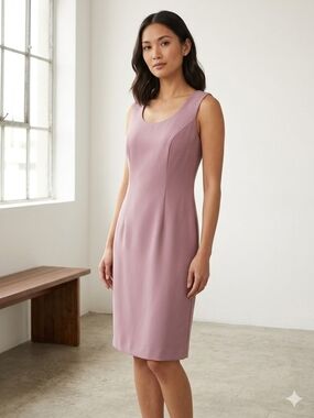 R&M Richards Mauve Scoop Neck Midi Sheath Dress